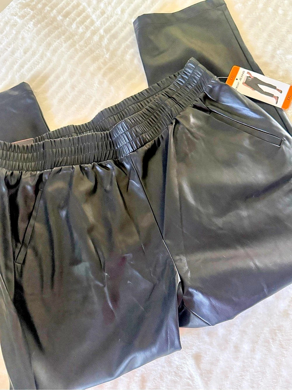 DKNY Jeans faux leather straight leg pants in Black XXL NWT - Picture 2 of 11